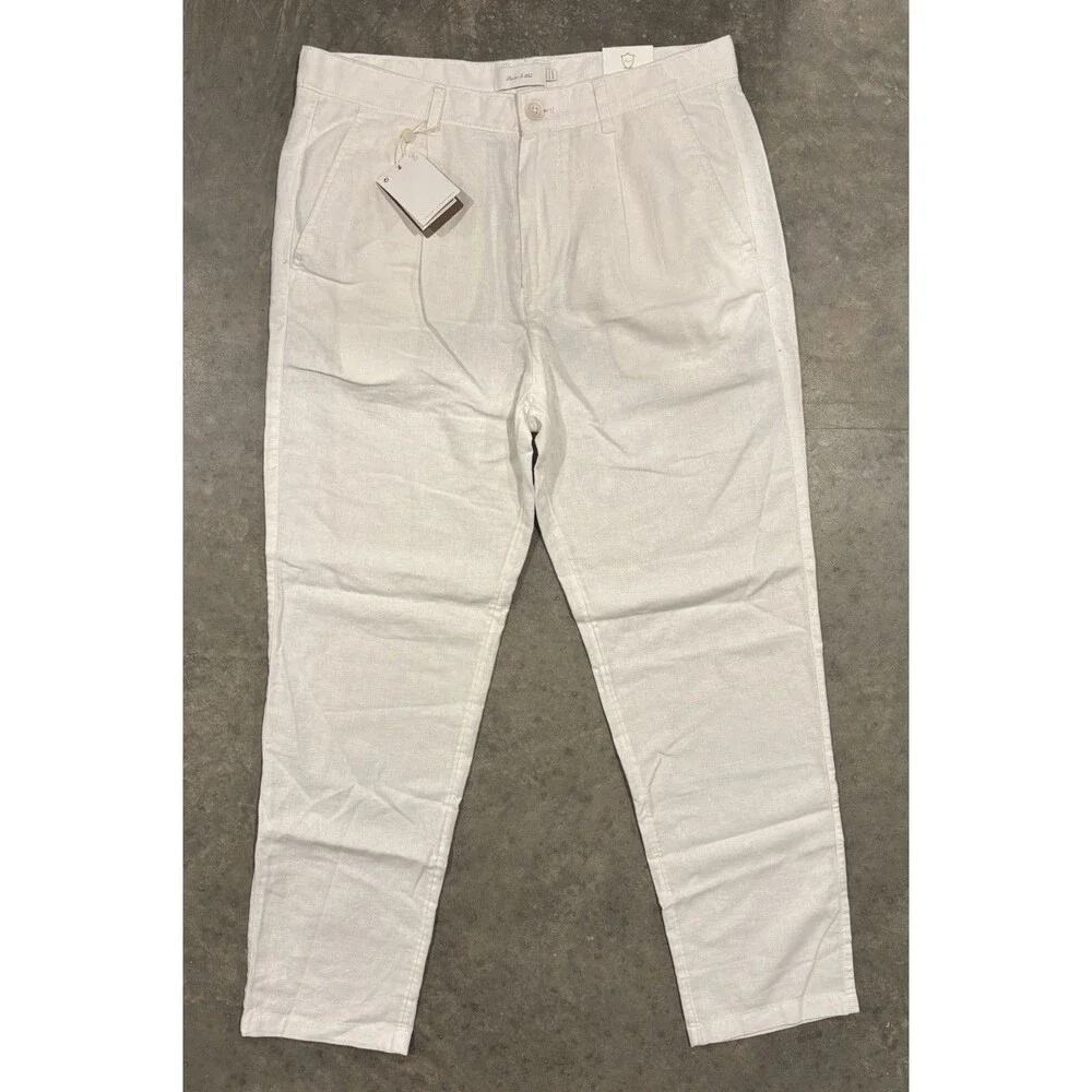 Porter & Ash Linen Blend Pants White Straight Fit Textured Men’s 32x29 NWT